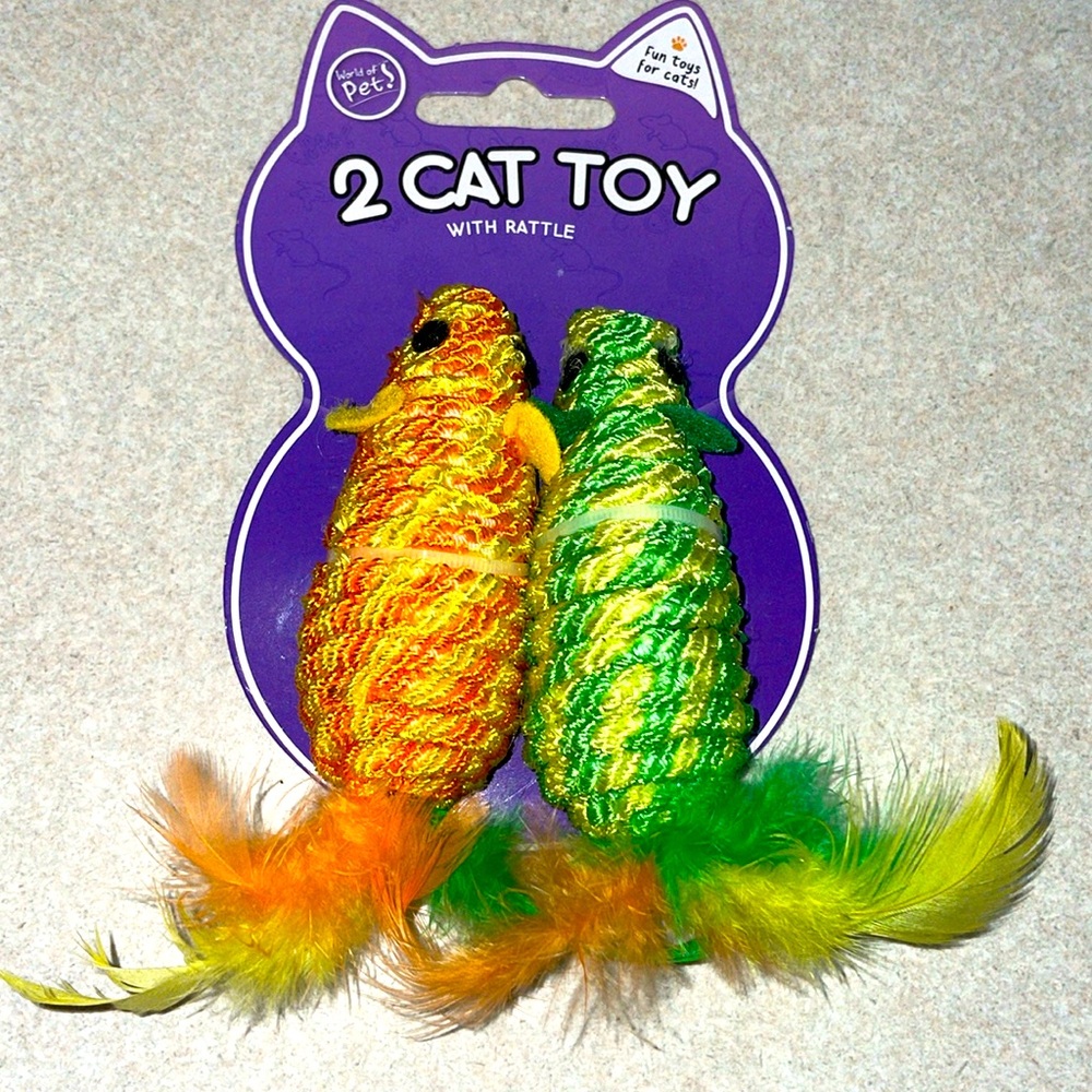 Cat toy mice with rattles and feather tails